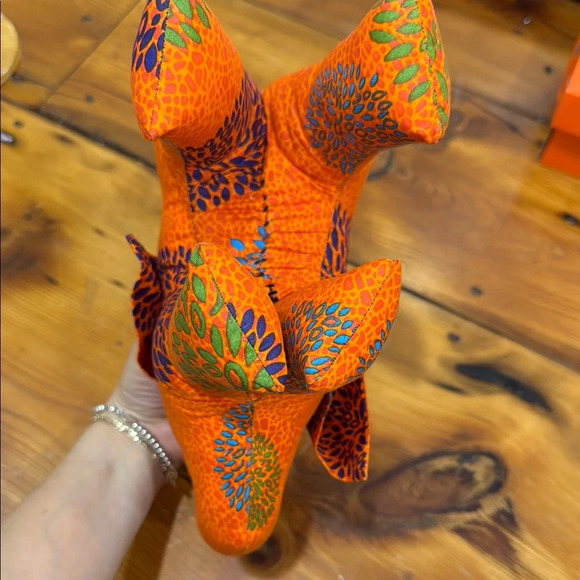 Handmade Orange and Blue Elephant Decor Accent Stuffed Animal Plush Toy - Picture 3 of 8